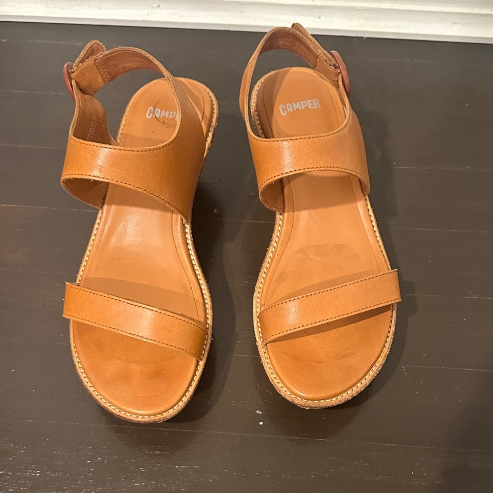 Camper Women's Brown Leather Wedge Sandals